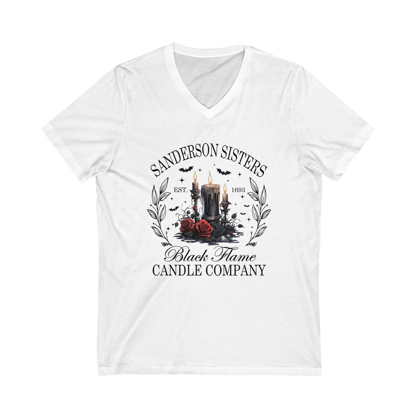Sanderson Sisters V-Neck Tee, Halloween Shirt, Spooky Season Apparel, Witchy T-Shirt, Vintage Candle Company Tee, Gifts for Fans
