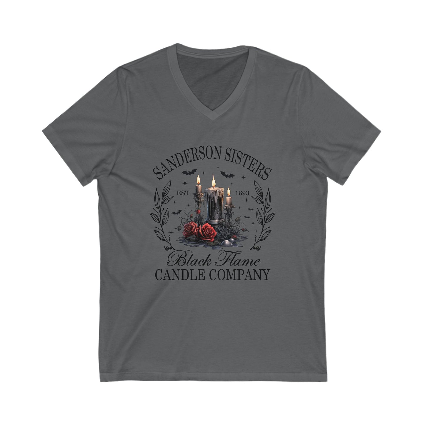 Sanderson Sisters V-Neck Tee, Halloween Shirt, Spooky Season Apparel, Witchy T-Shirt, Vintage Candle Company Tee, Gifts for Fans