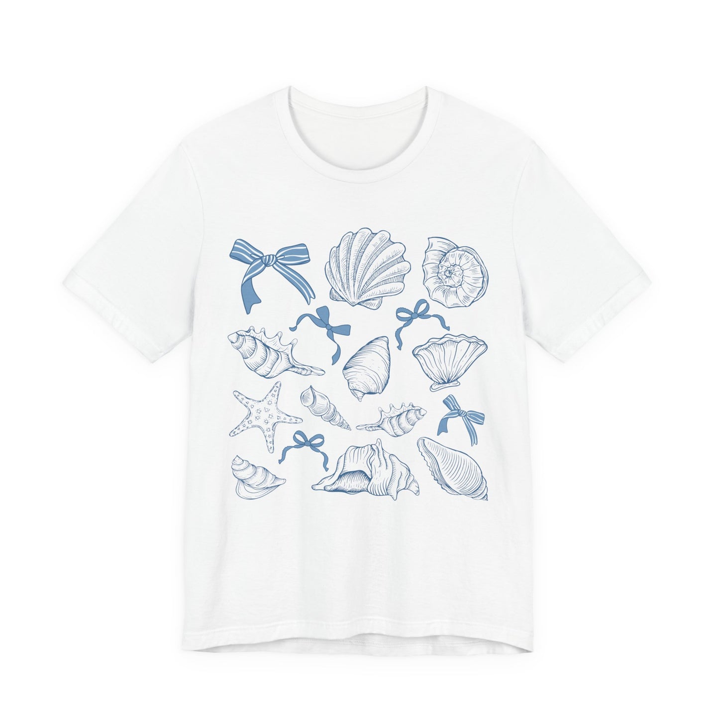 Coquette Seashell Sketch Tee — Nautical Blue Shells & Bows Graphic T-Shirt