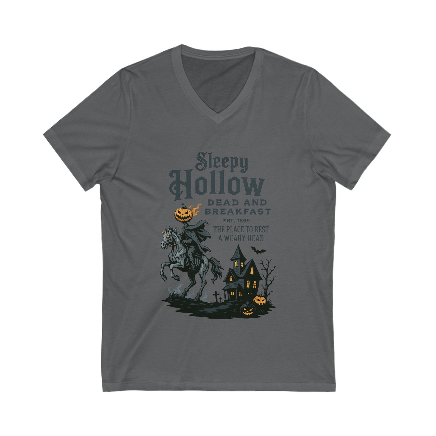 Sleepy Hollow Dead and Breakfast Tee, Halloween Shirt, Fall Apparel, Unisex Short Sleeve, Ghost Story Shirt, Eerie V-Neck Top