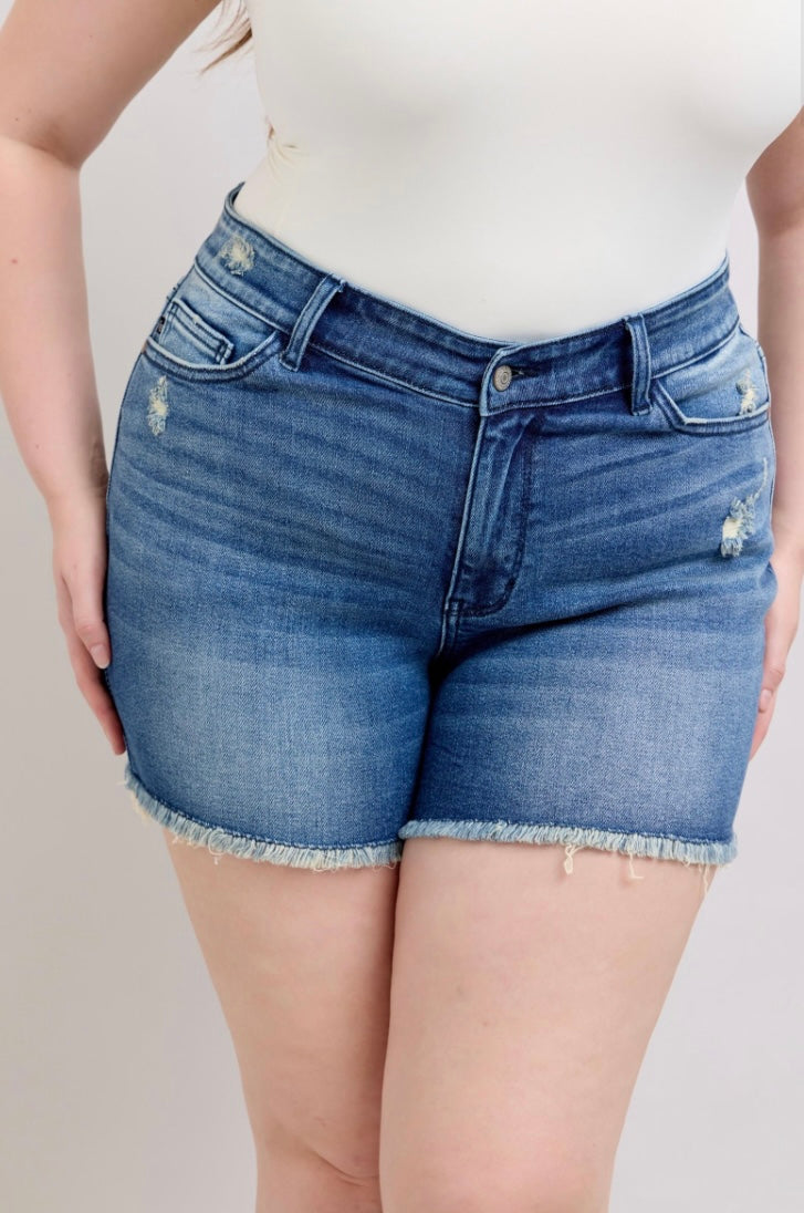 Judy Blue Denim Shorts with Frayed Edge