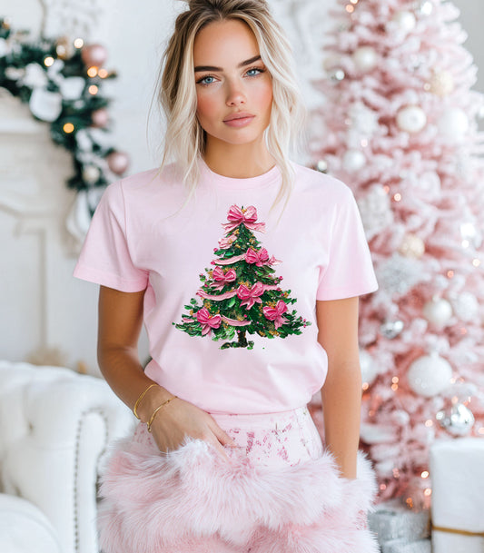 Pink Bow Christmas Tree T-Shirt