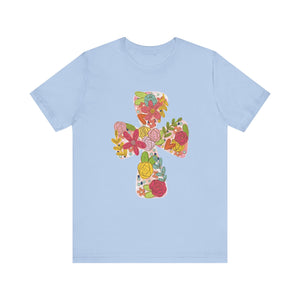 Easter Cross Tee with Colorful Flowers