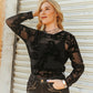 Black Horse Mesh Long-sleeve Burnout Top