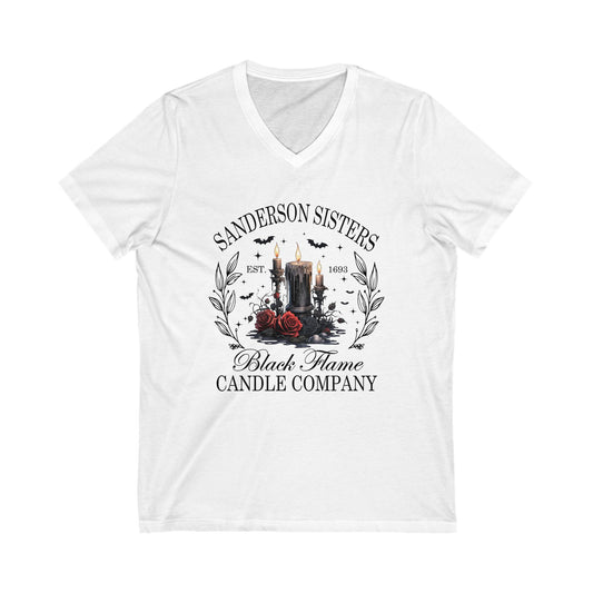 Sanderson Sisters V-Neck Tee, Halloween Shirt, Spooky Season Apparel, Witchy T-Shirt, Vintage Candle Company Tee, Gifts for Fans
