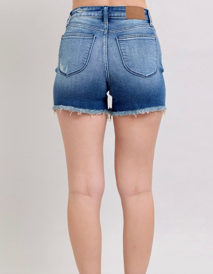 Judy Blue Denim Shorts with Frayed Edge