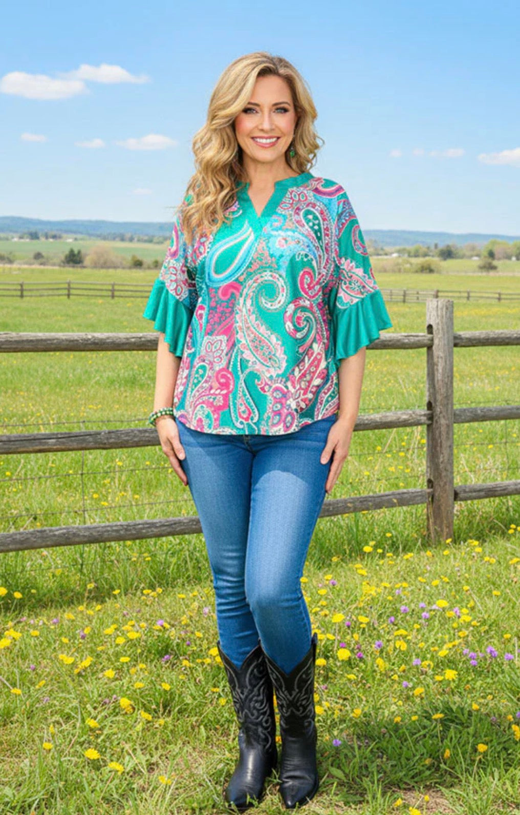 Teal Breeze Paisley Top
