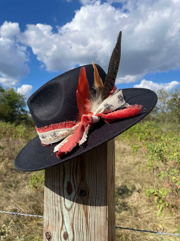 Black & Coral Bee Senorita Fedora