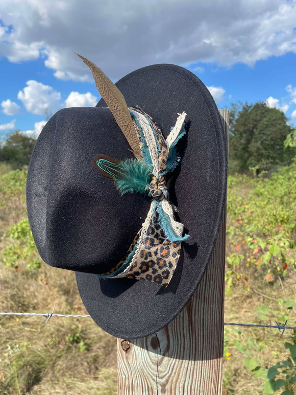 Black & Blue Leopard Senorita Fedora