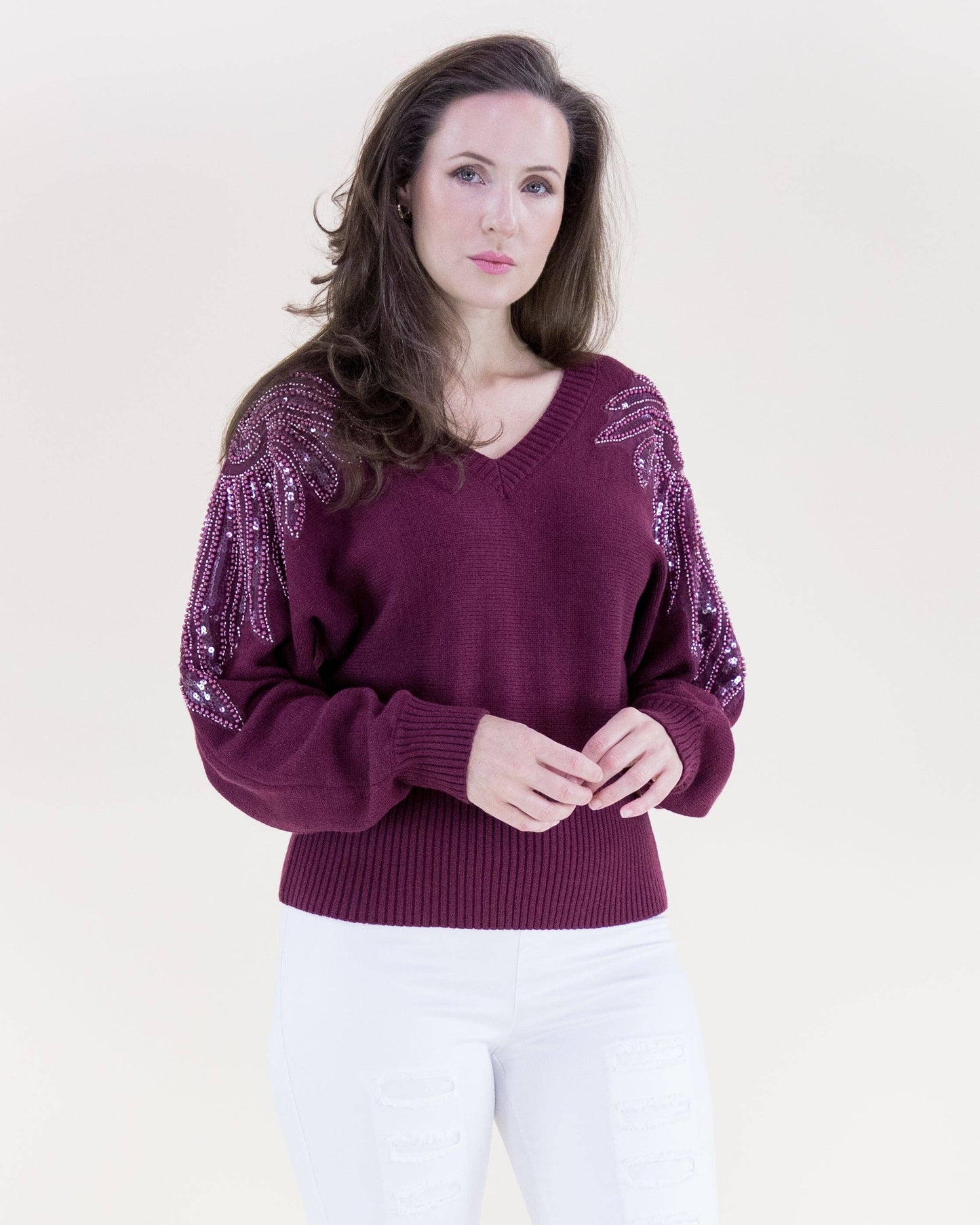 Midnight Bordeaux Embellished Sweater