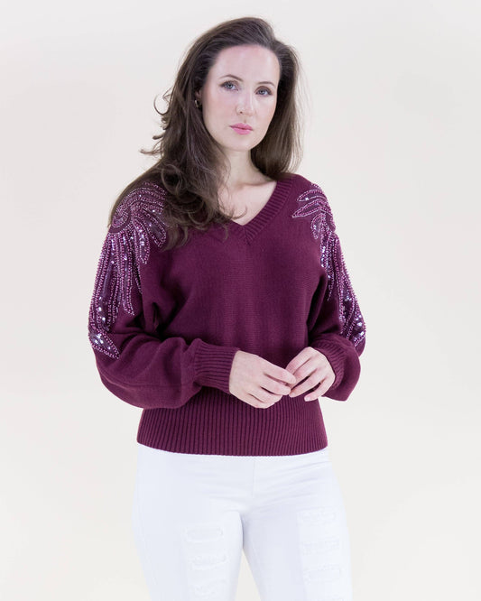 Midnight Bordeaux Embellished Sweater
