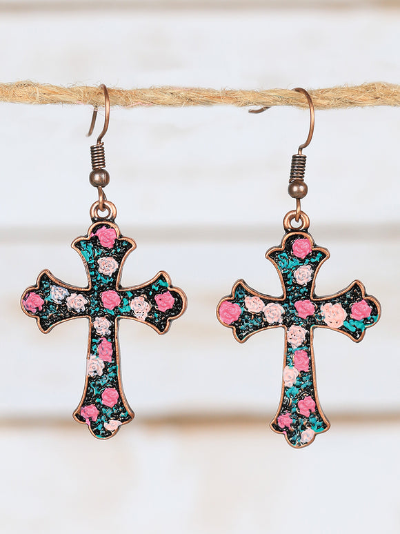 Floral Cross Earrings